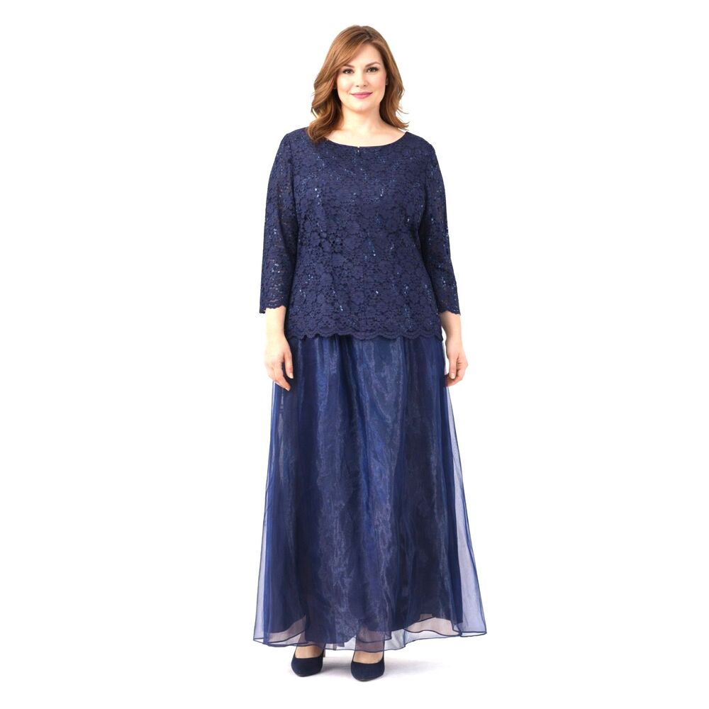 Alex Evenings Blue Lace and Sequined Dress - Size 14 - EUC